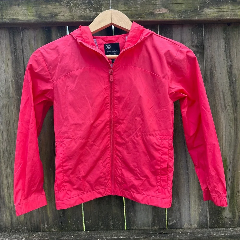 All in Motion Kids Pink Windbreaker Jacket Water Resistant‎ Hooded Size Small